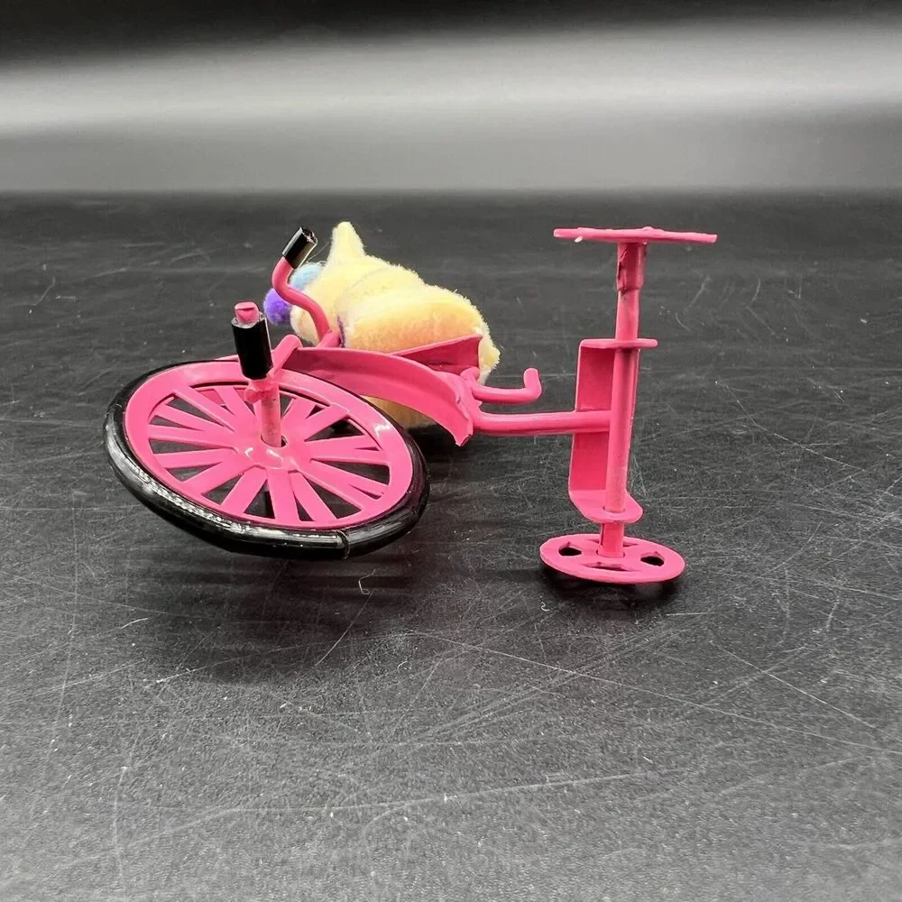 Flocked Bunny Riding Pink Bike with Balloons Ornament Metal Tricycle Rabbit